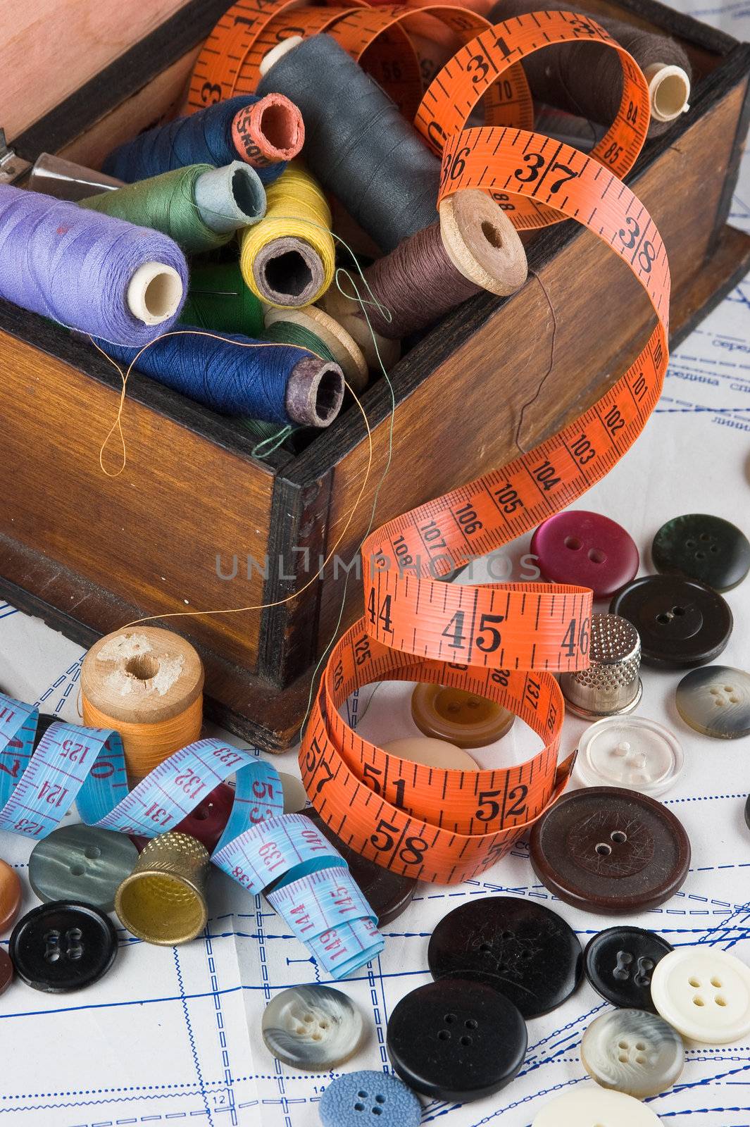 sewing supplies on the background patterns