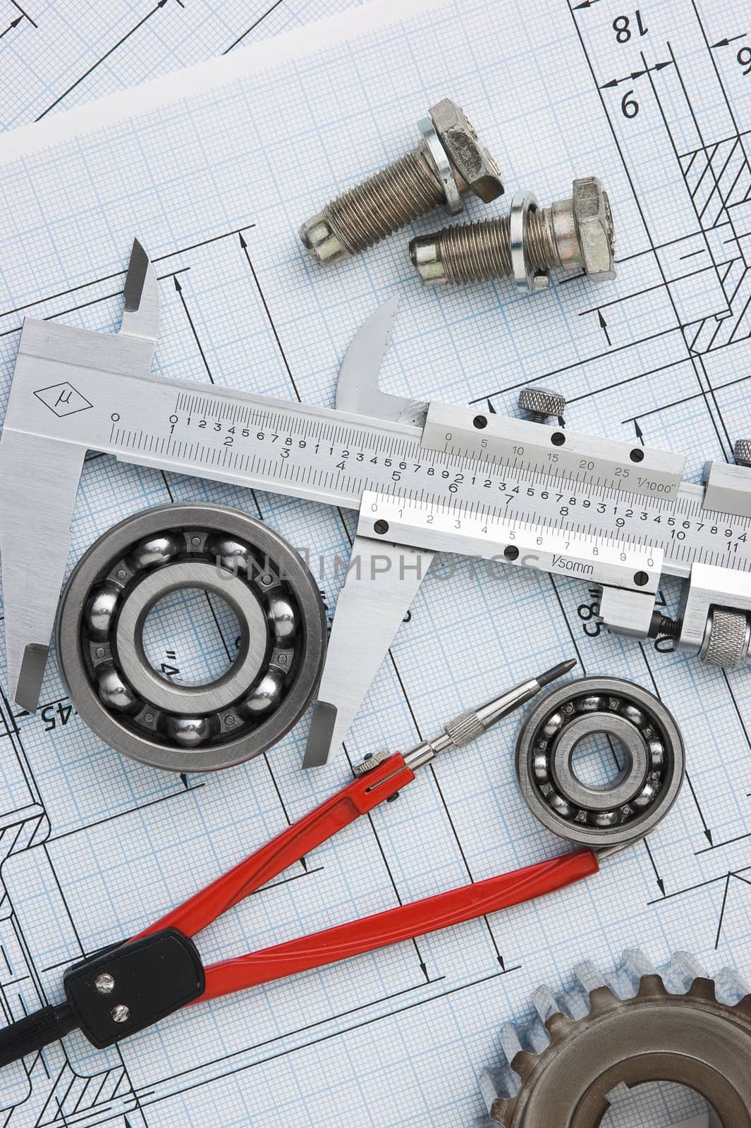 tools and mechanisms detail on the background of technical drawings