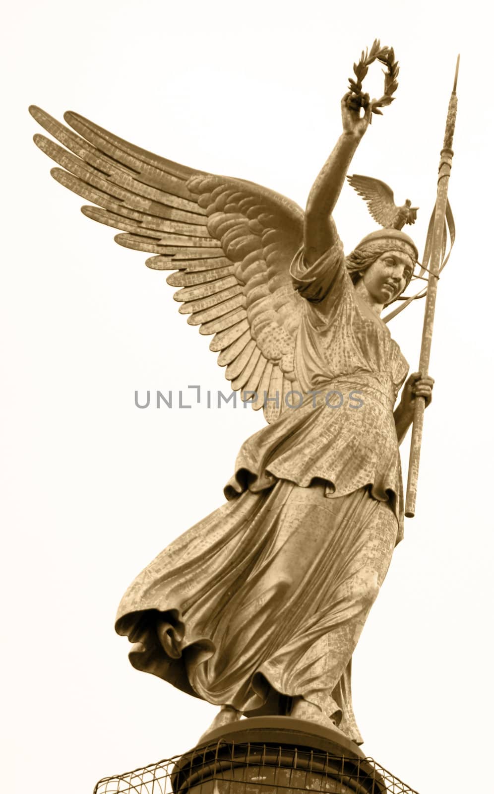 Close-up of the Angel on Victory Column in Berlin sepia toned