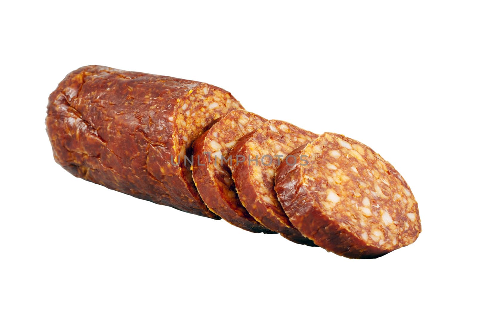 Smoked sausage isolated on white by magraphics