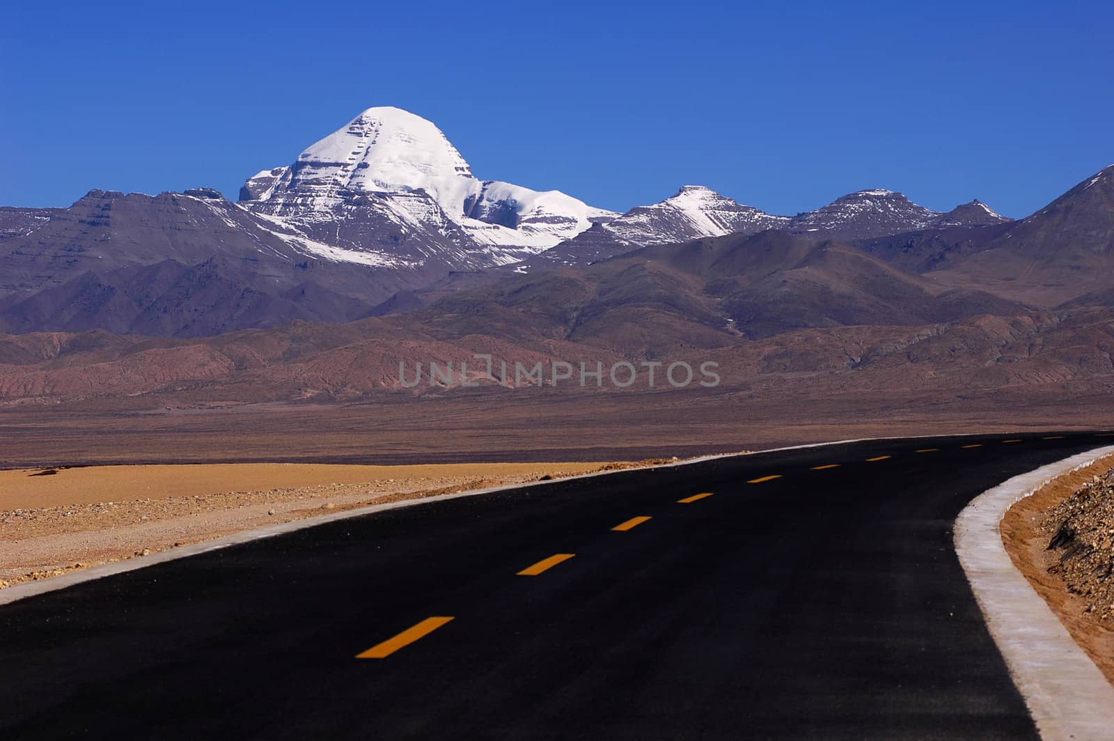 Landscape of snow-capped mountains in the highlands of Tibet