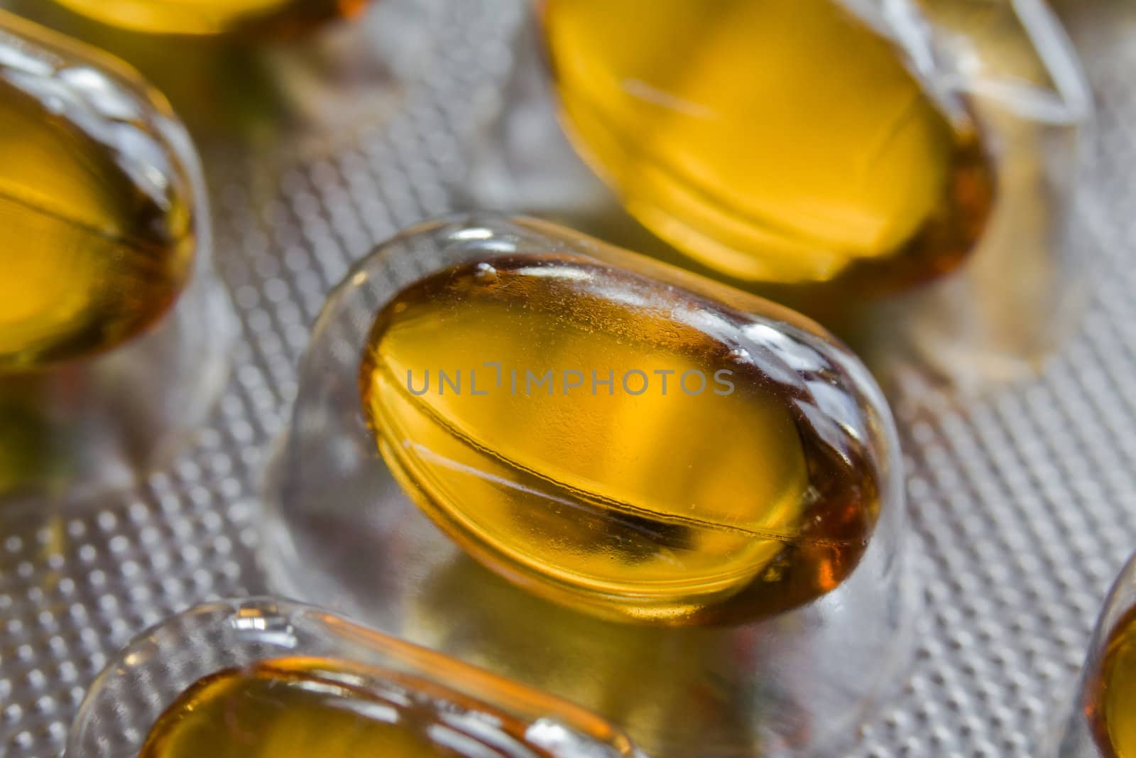 Macro photograph of medical fish oil pills