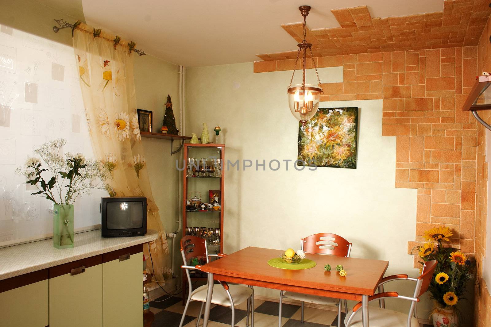 Interior of modern kitchen with the built in technics