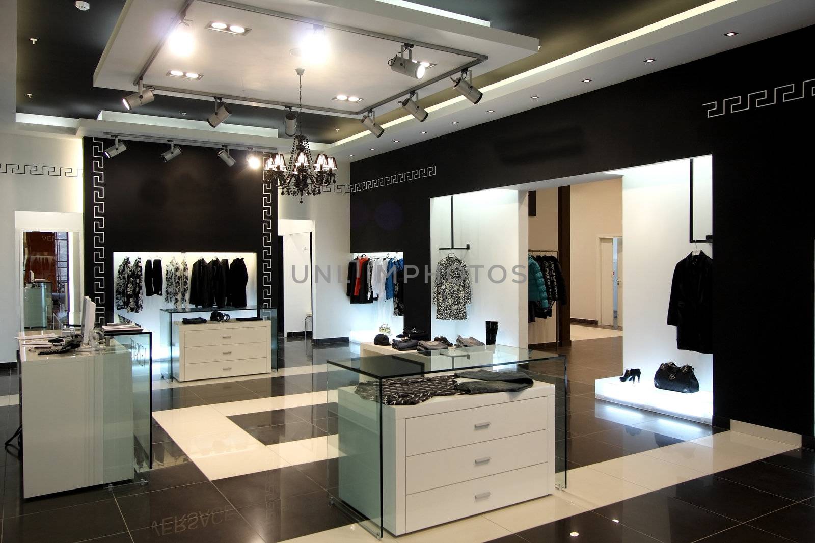 
Interior of modern shop of clothes