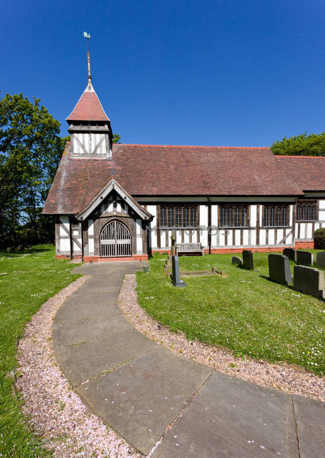 Half timbered church of Great Altcar near Formby in Lancashire, England