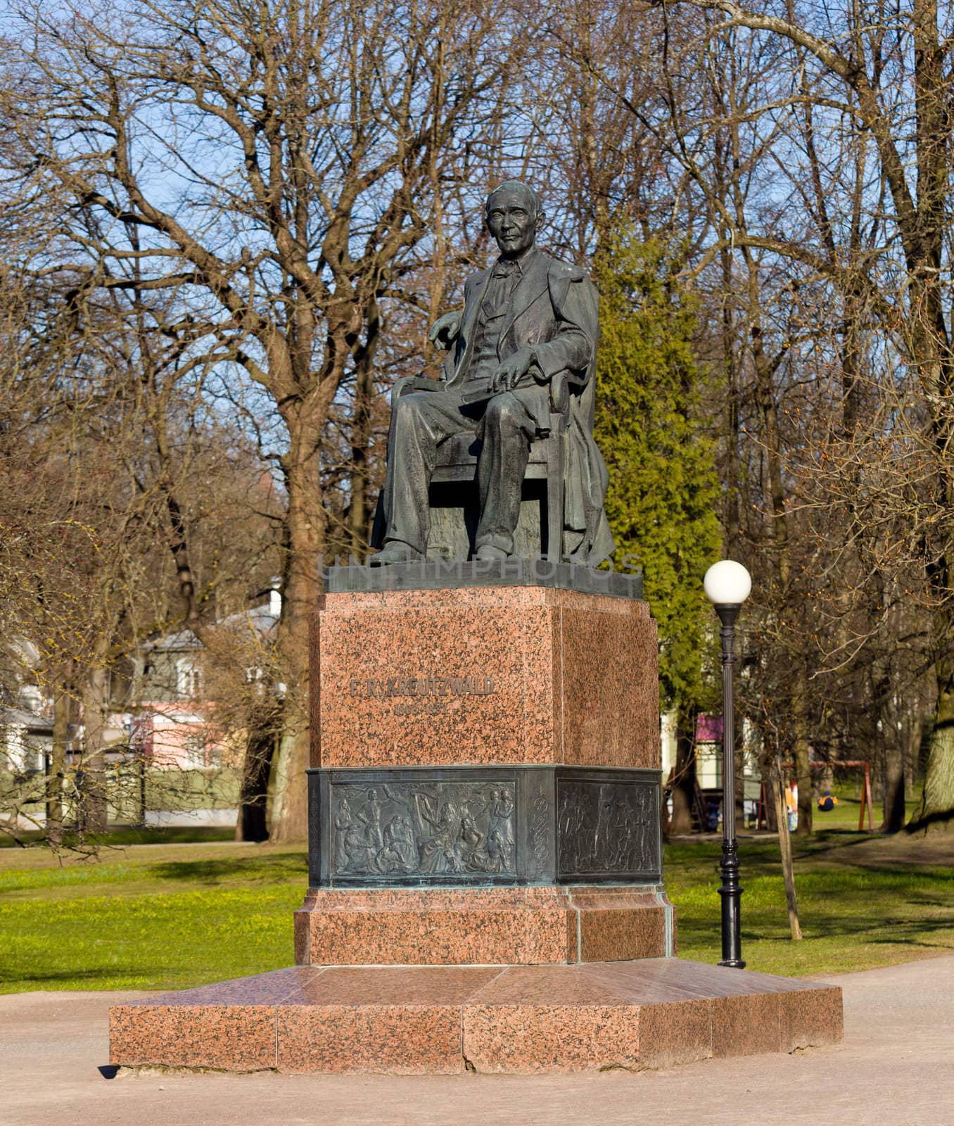 Friedrich Reinhold Kreutzwald is the father of Estonian Literature and this statue is in the Kadriog palace gardens in Tallinn Estonia