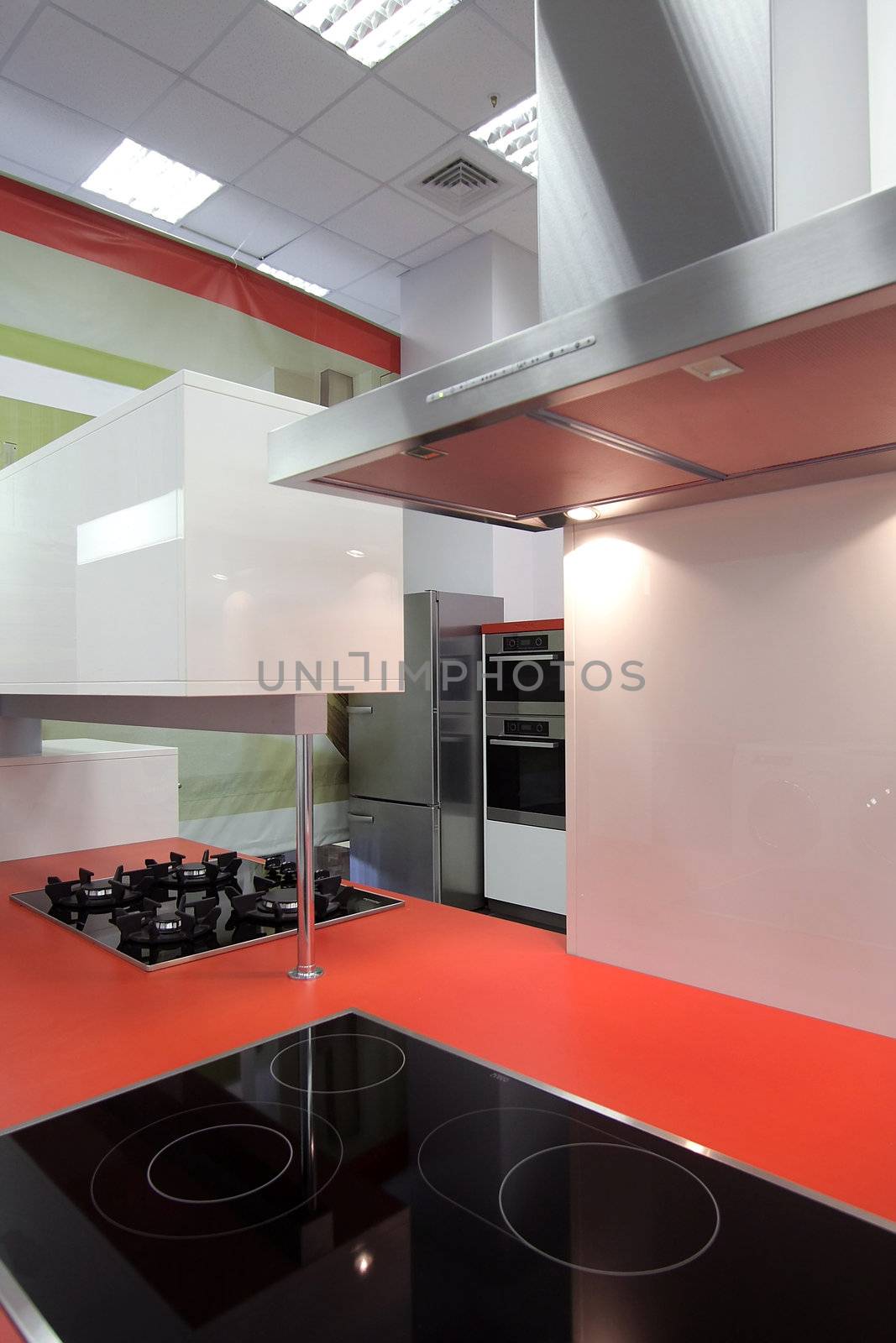 Interior of modern kitchen with the built in technics