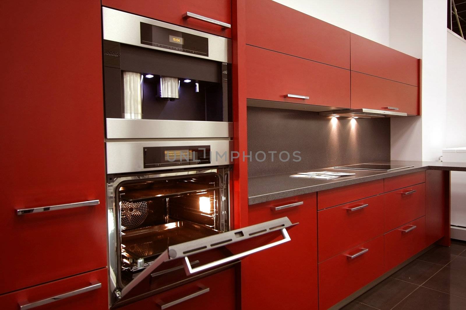 Interior of modern kitchen with the built in technics