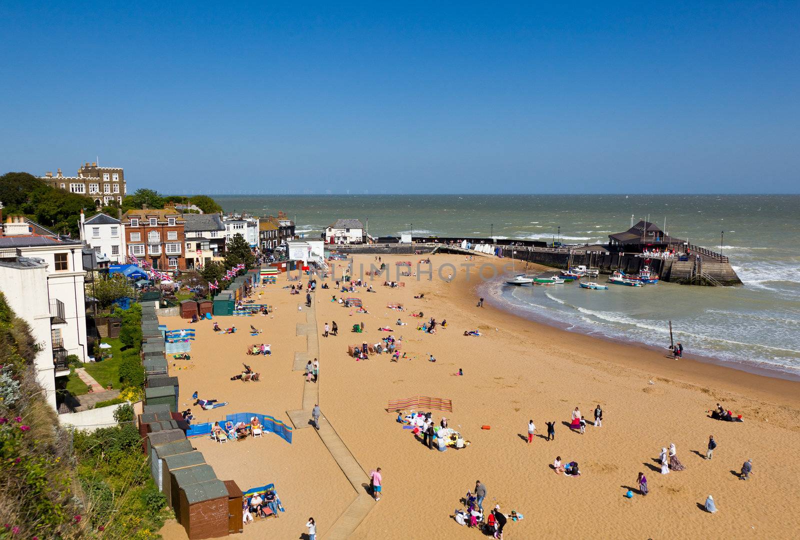 Spring on Broadstairs beach in Kent on a windy day