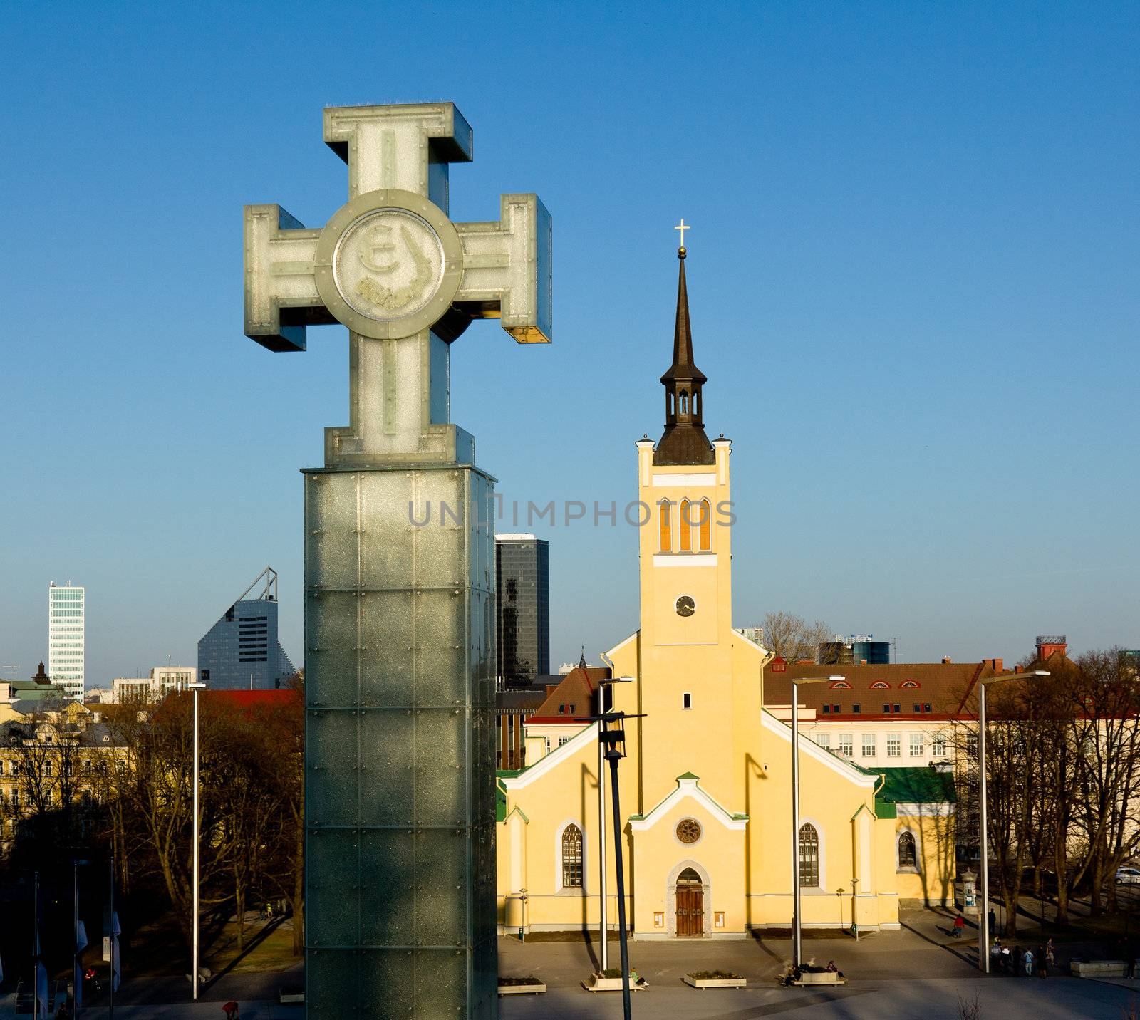 Capital of Estonia, Tallinn is famous for its World Heritage old town walls and cobbled streets. St. John's Church is in Freedom Square with the Glass Cross commemorating freedom from the Soviets