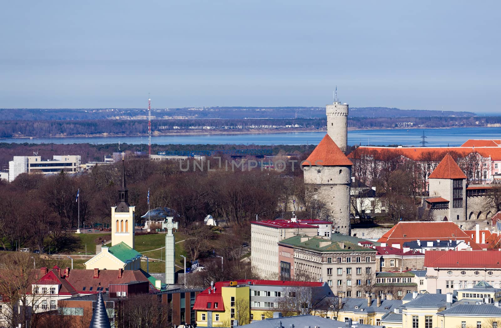 Capital of Estonia, Tallinn is famous for its World Heritage old town walls and cobbled streets. This view shows the Freedom glass cross