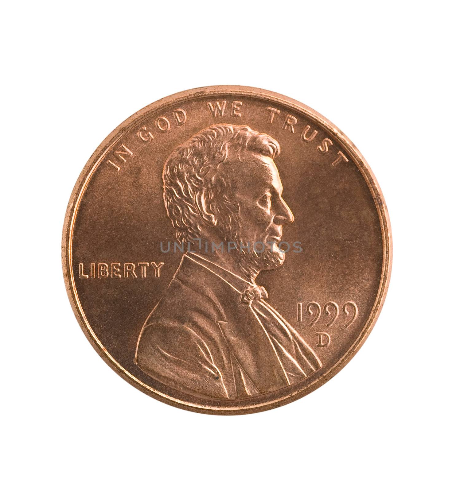 Penny isolated on white background, clipping path.