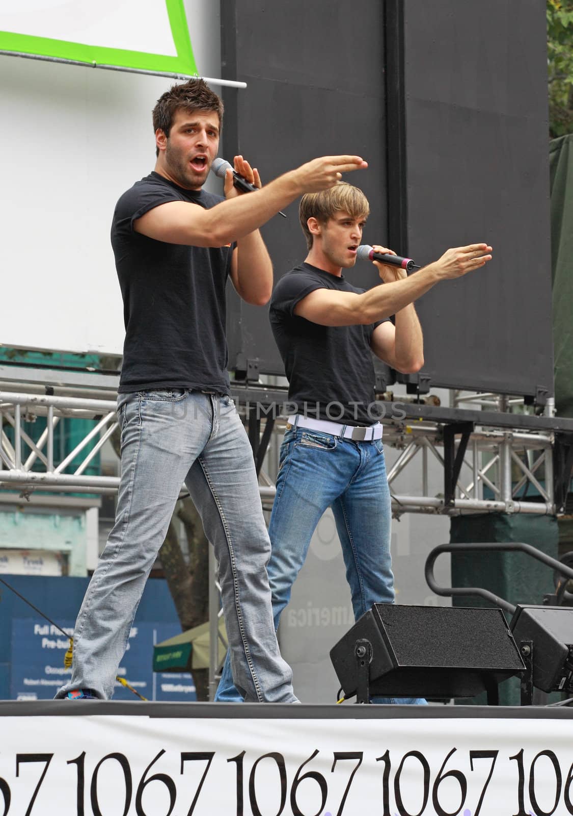 NEW YORK - JULY 31:  Michael Kadin with the cast performed in the Altar Boyz at The Broadway in Bryant Park in NYC - a free public event on July 31, 2008  