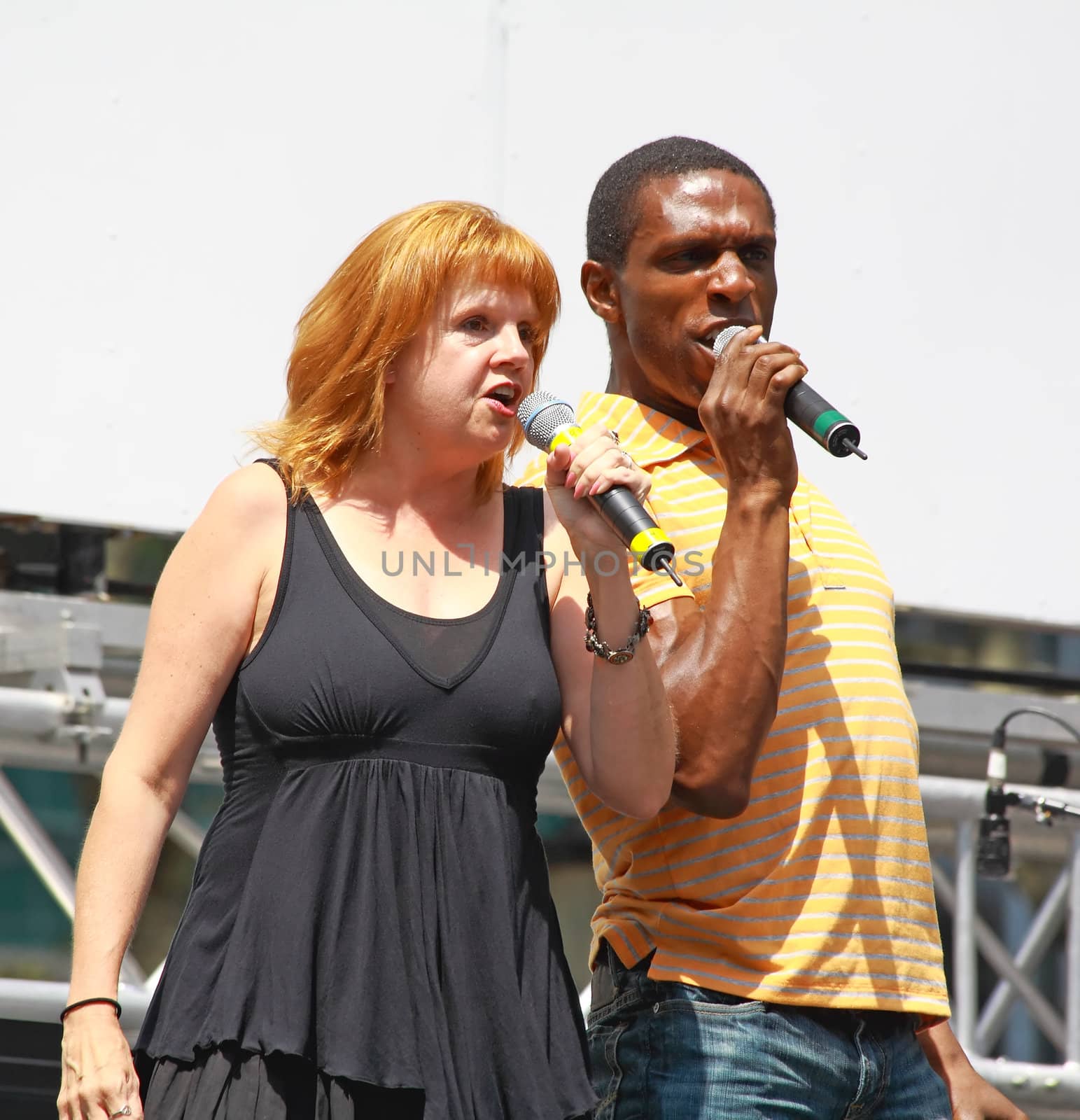 NEW YORK - AUGUST 7: Annie Golden and Andre Ward performed Xanadu at The Broadway in Bryant Park in NYC - a free public event on August 7, 2008   