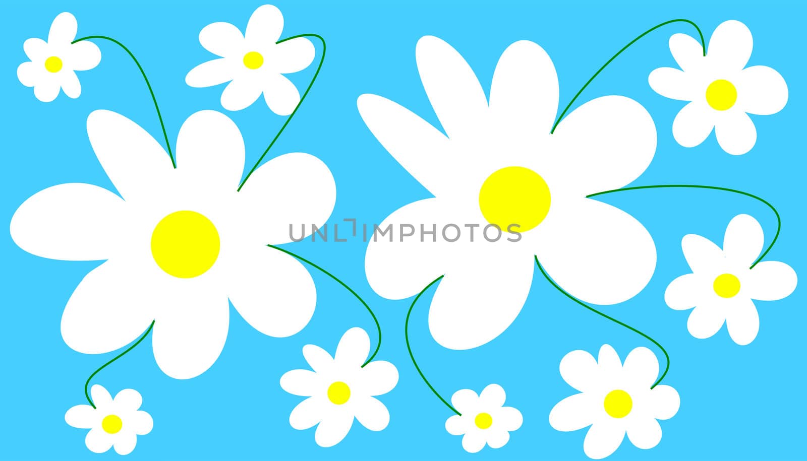 a lot of daisies on blue background