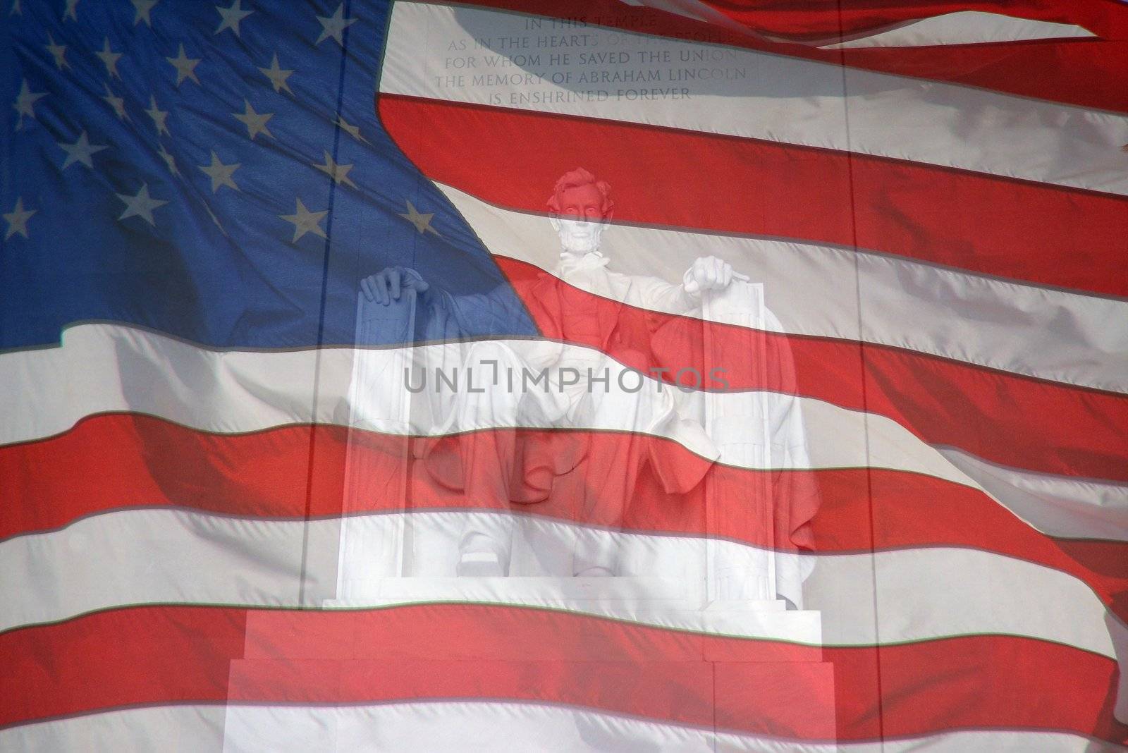 Flag, and Lincoln Monument. Composite of two photos taken by the author.

