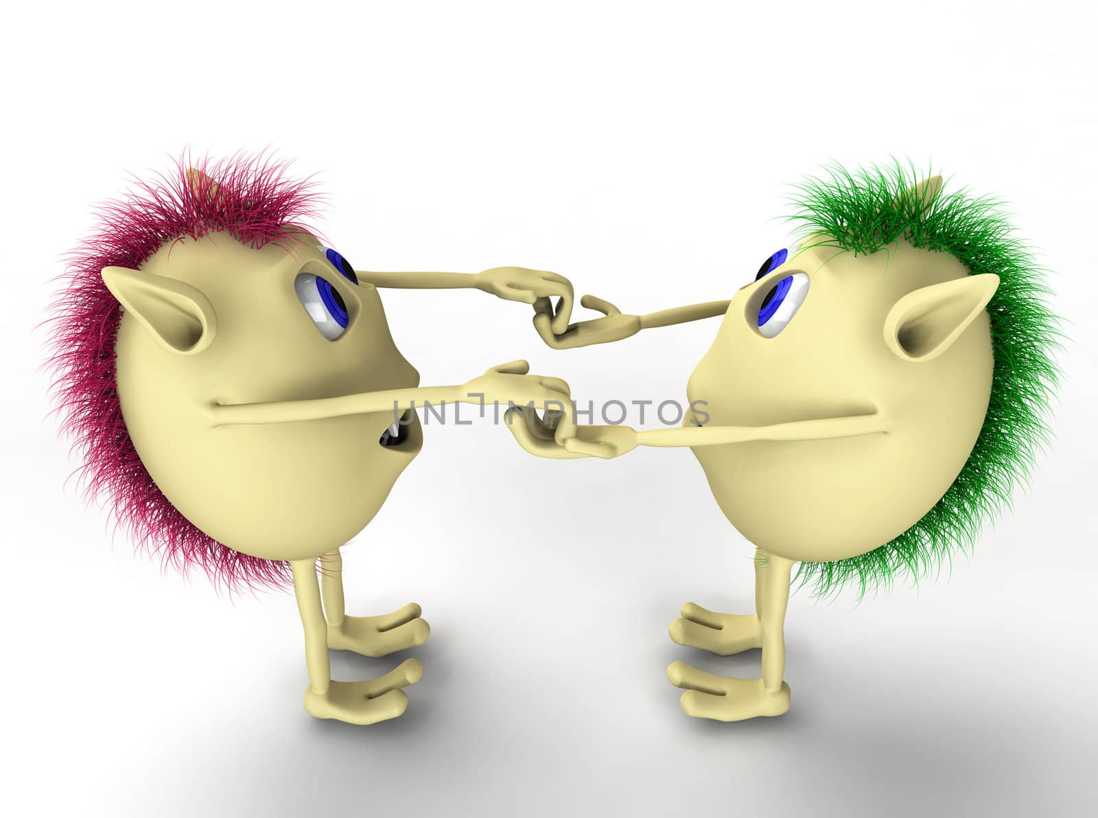 3d two character puppets holding each other by vetdoctor