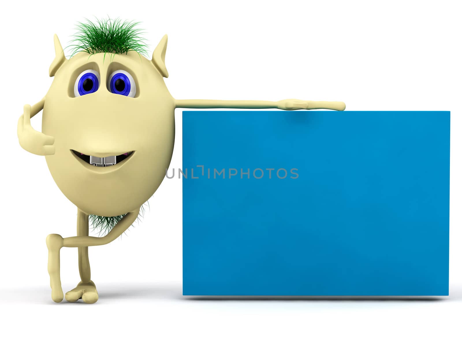 3d character with blank billboard isolated on white