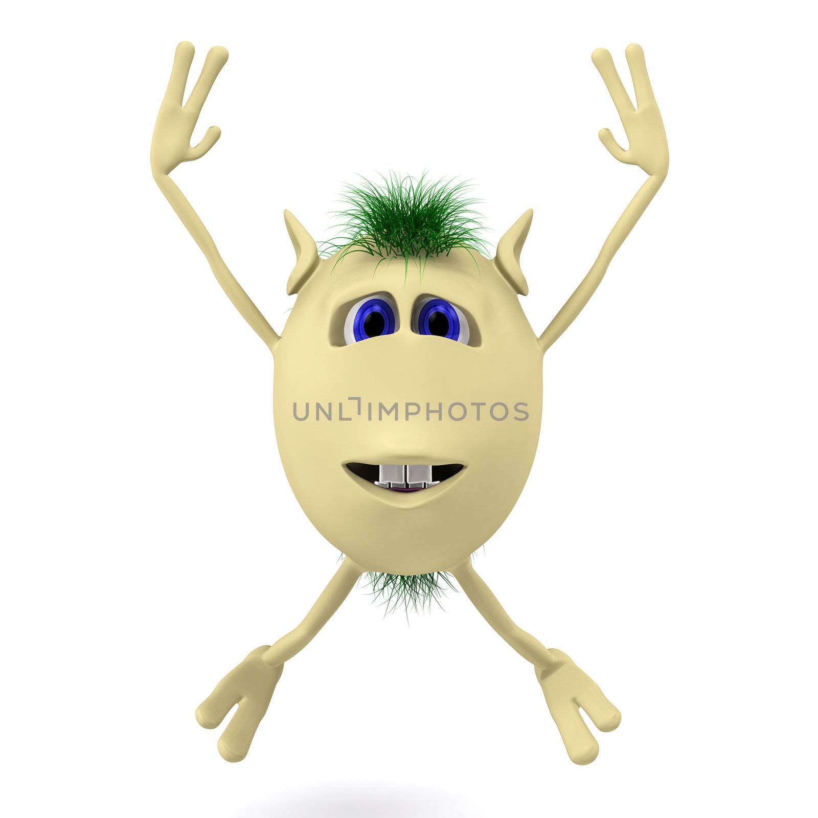Excited 3D character puppet with arms up