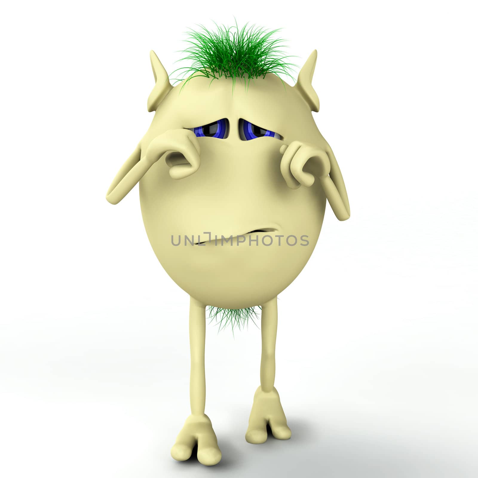 3d character puppet is crying and depressed