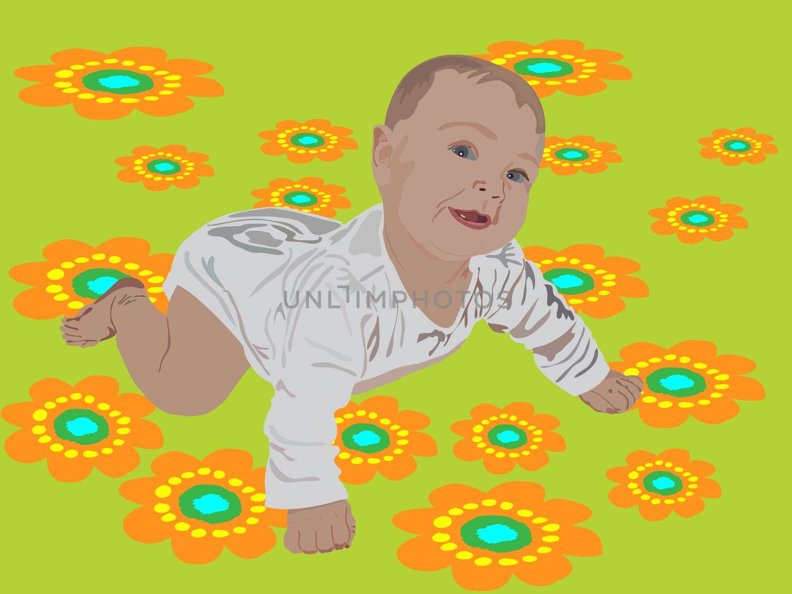 Colorful vector  of the baby on flowers by vetdoctor