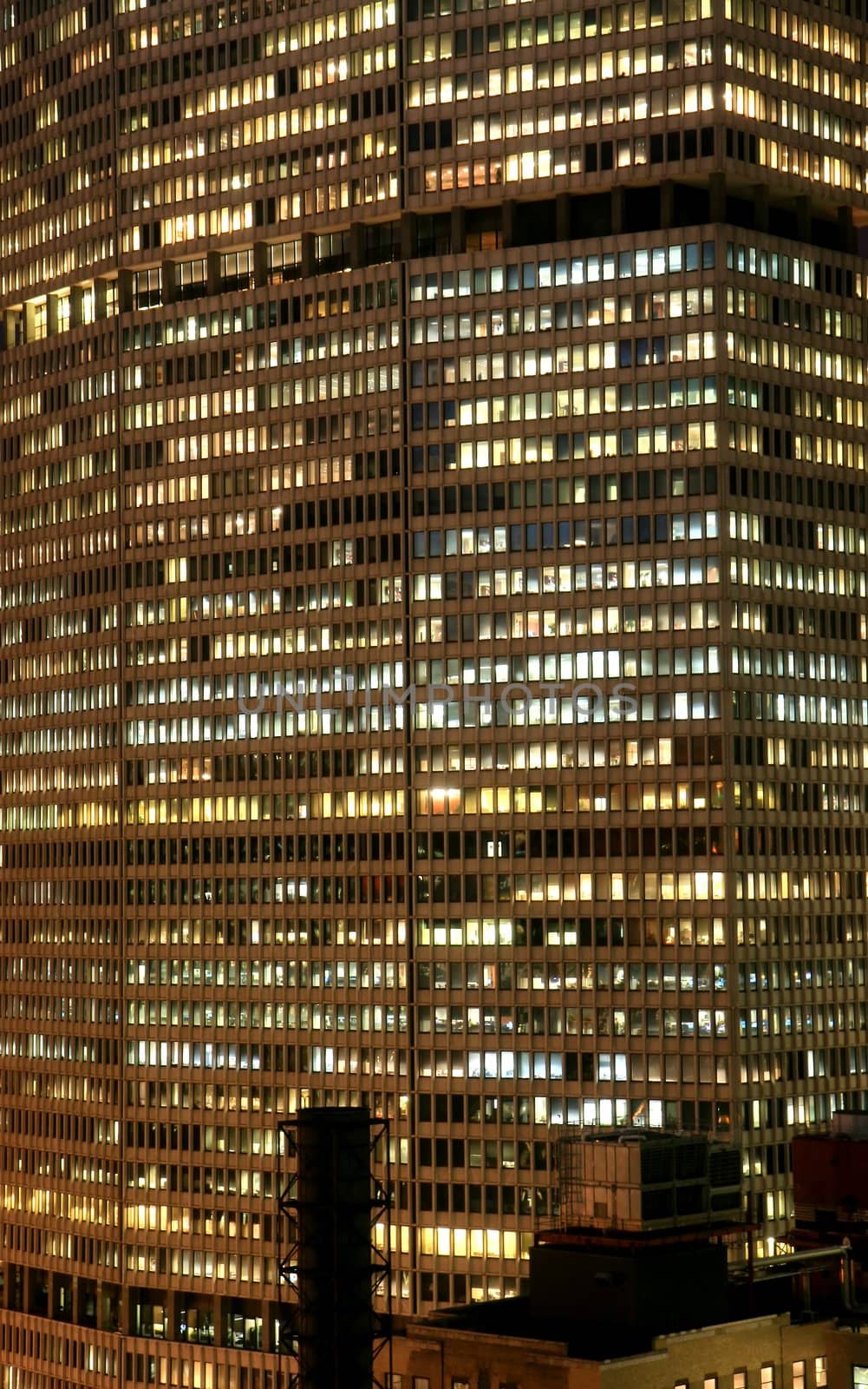 The New York City high-rise office building at night