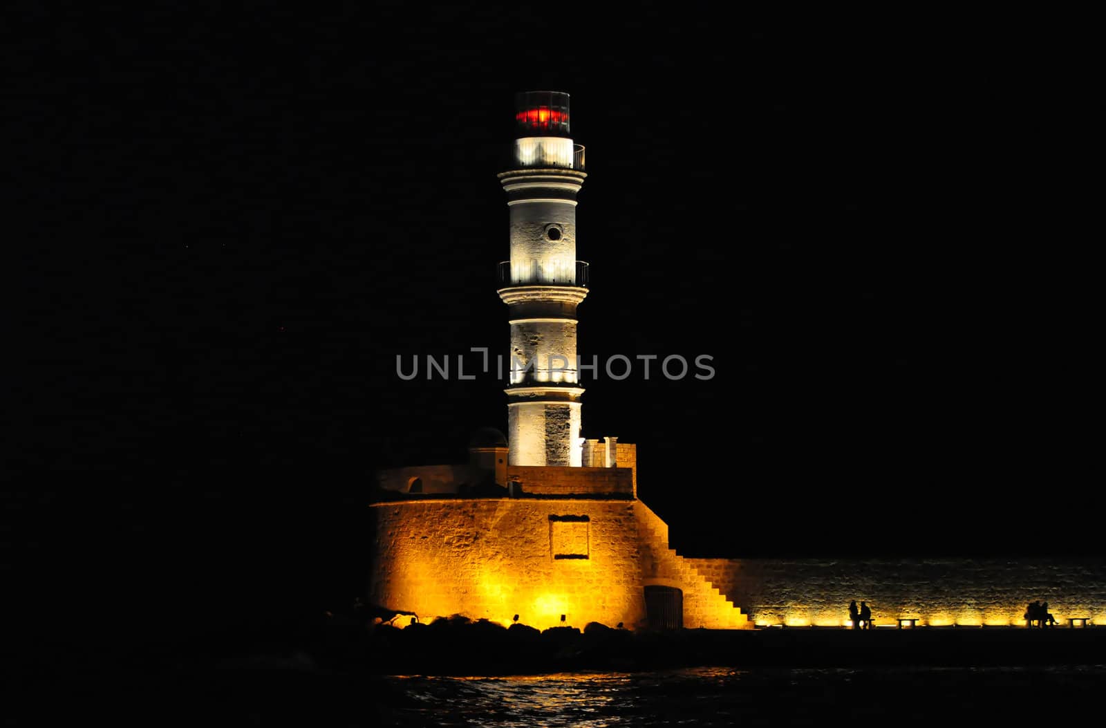 Lighthouse at night. Chania, Crete, Greece.