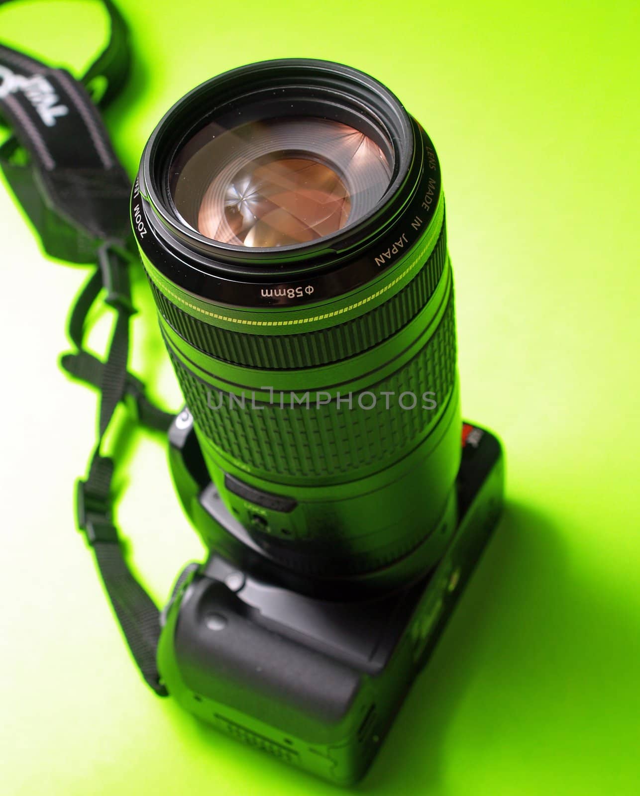 A digital SLR with a telephoto zoom lens