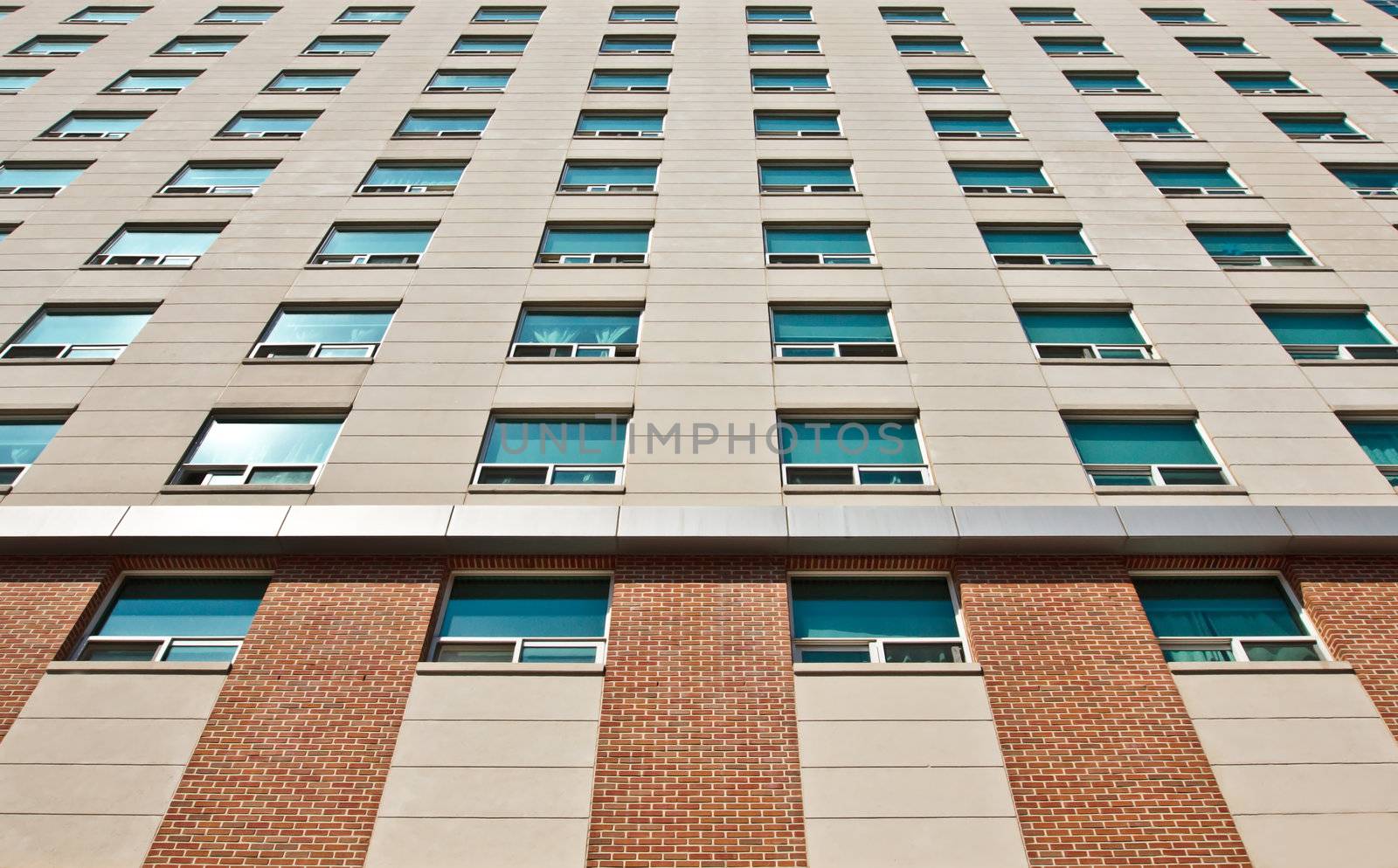 Apartment building with many windows at a university campus