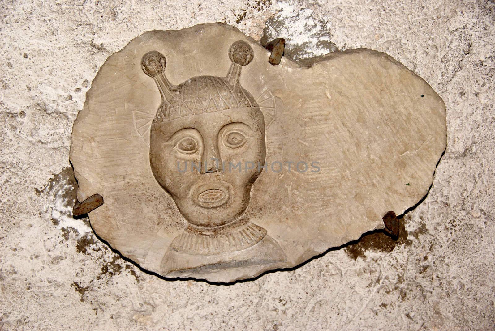 The ancient image on a stone in a dominican monastery in Tallinn. 1600.