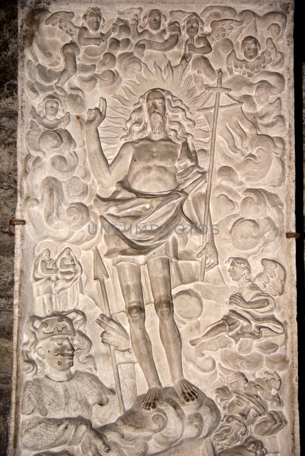 The ancient image of the Lord on a stone in a dominican monastery