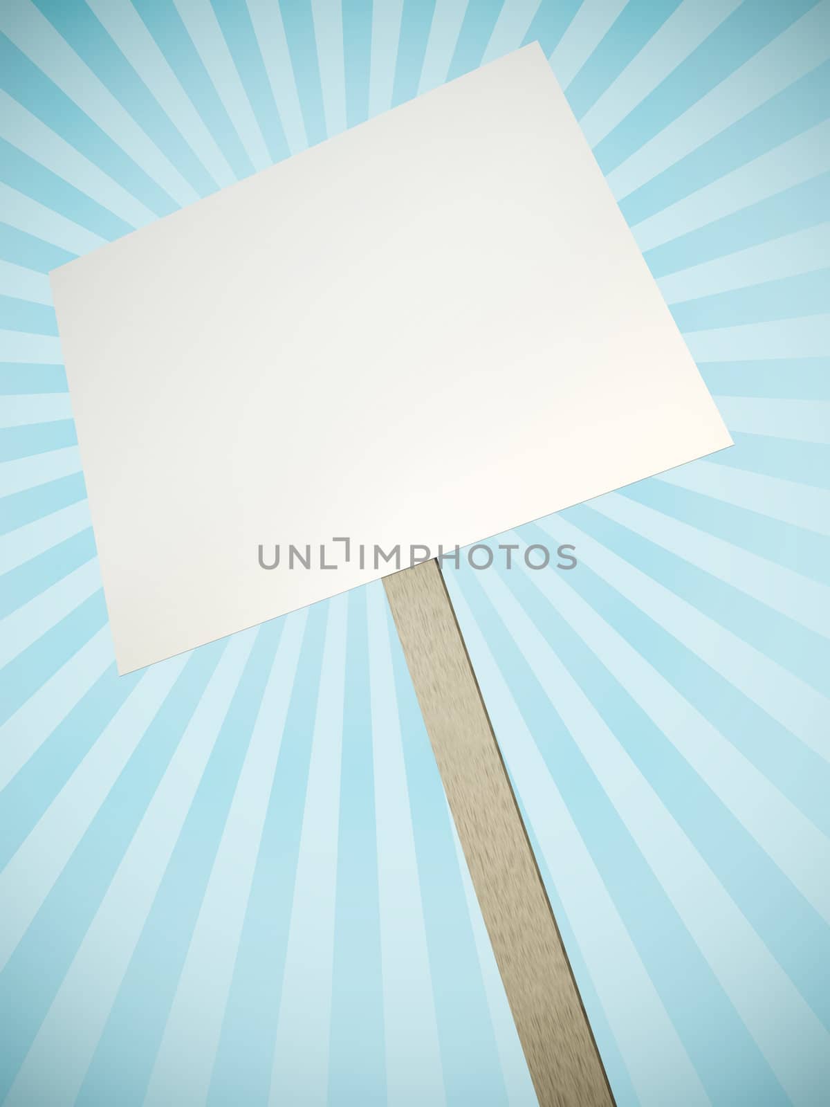 Blank protest banner with decorative rays in the background. 3D render.
