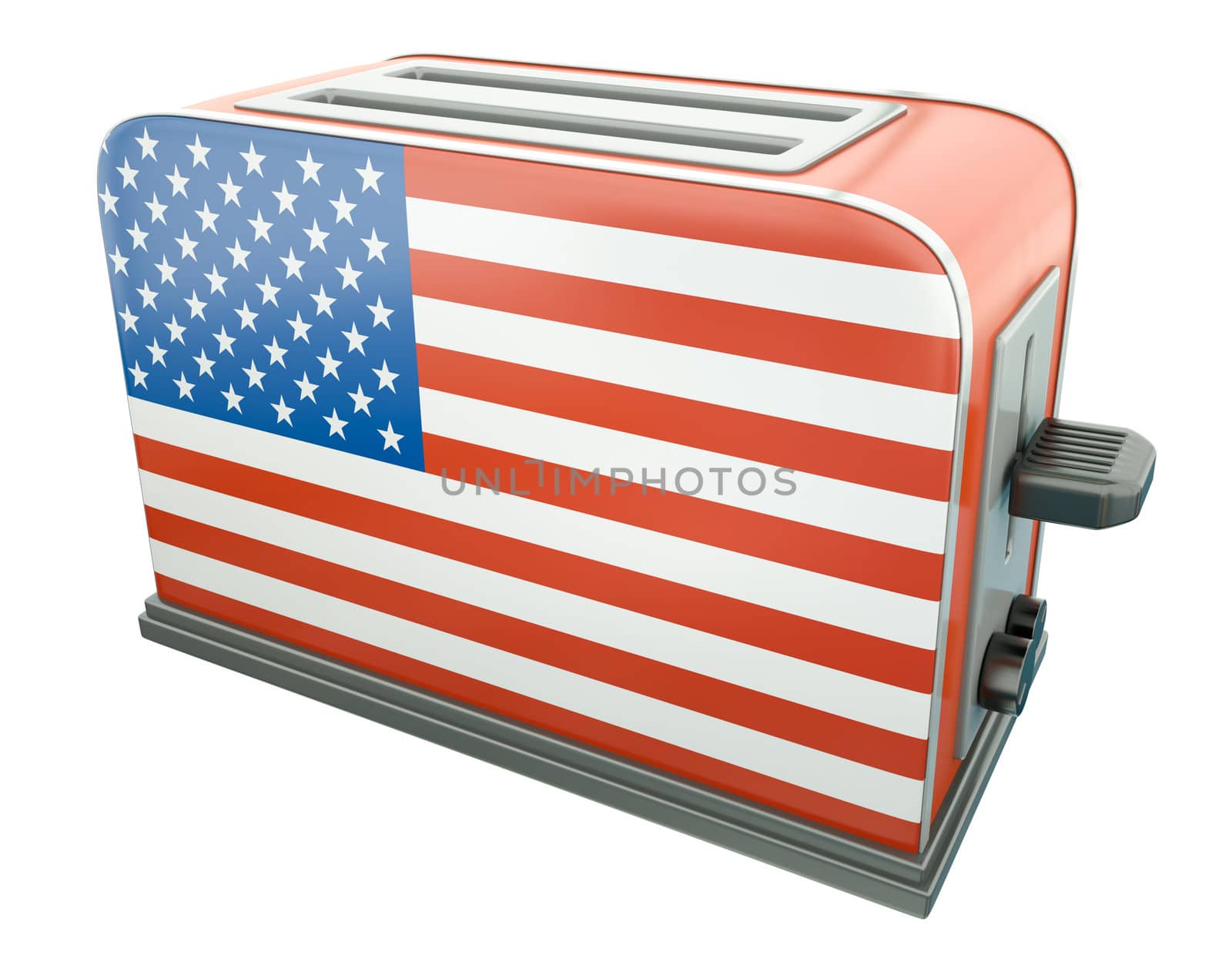 US themed toaster. 3D render.