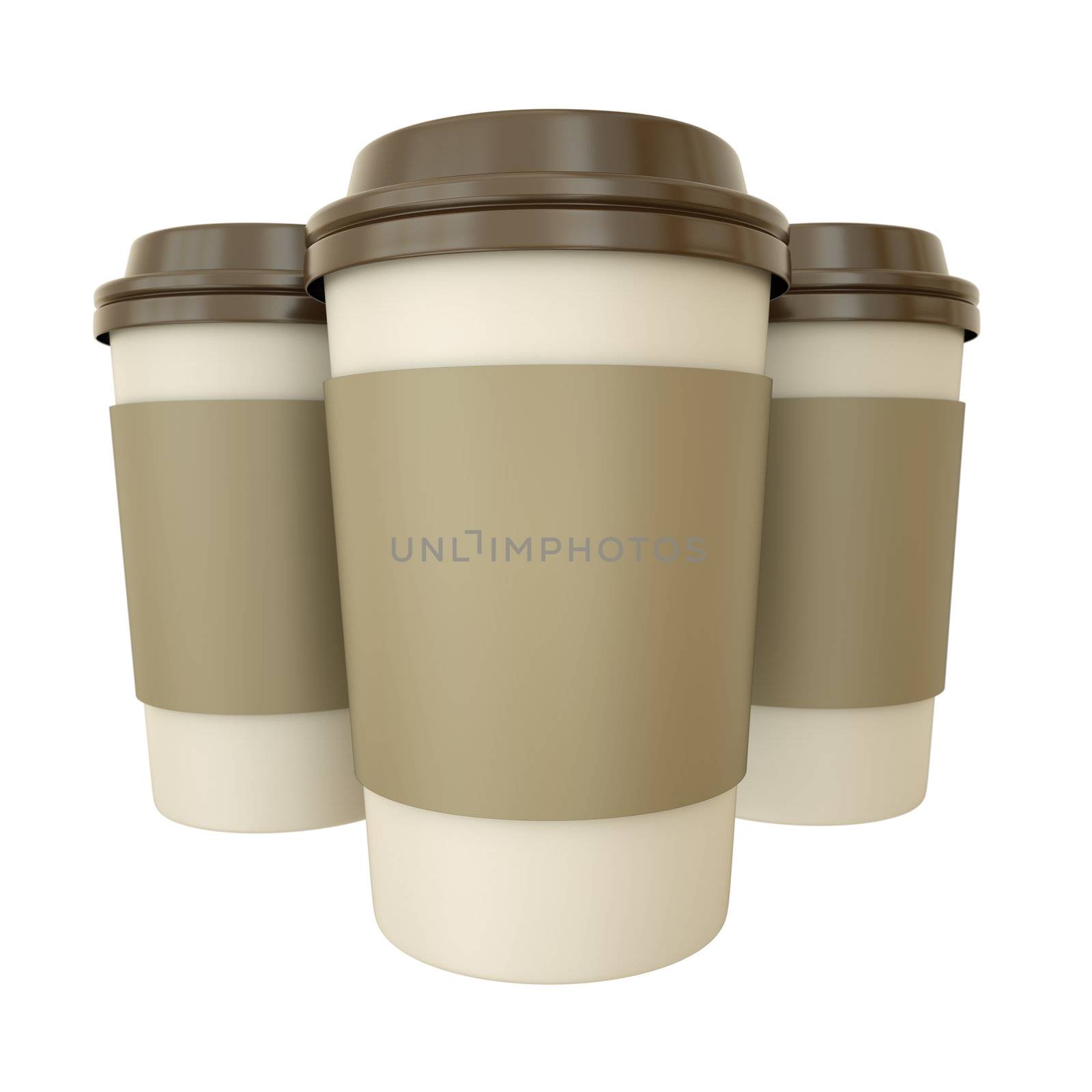 Three takeaway coffee cups. 3D render