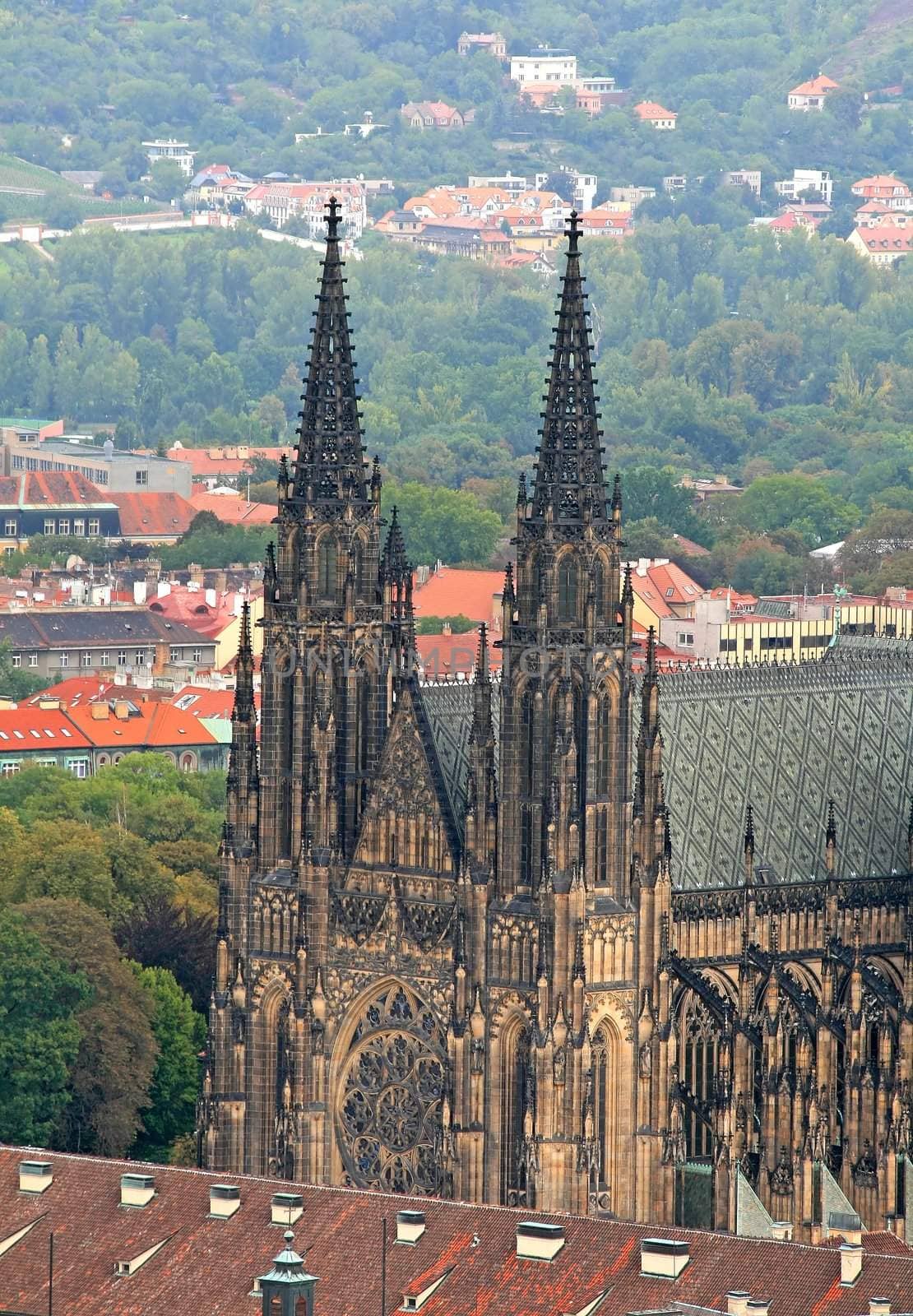 The aerial view of Prague City from Petrin Hill