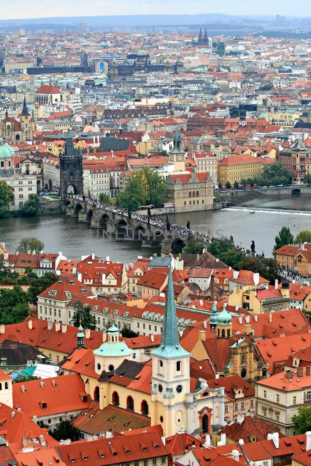 The aerial view of Prague City from Petrin Hill