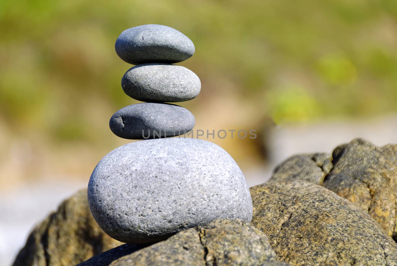 a stack of stones on the outside