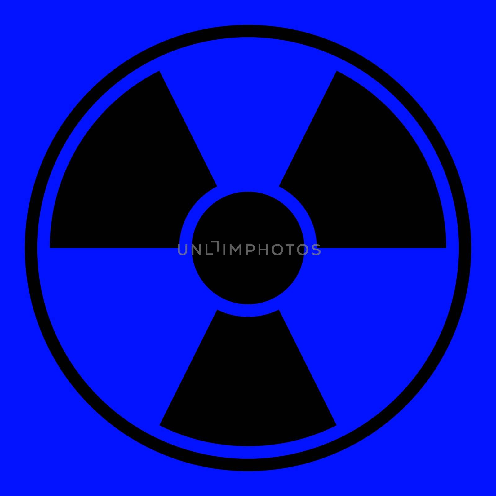 Round radiation warning sign on blue background
