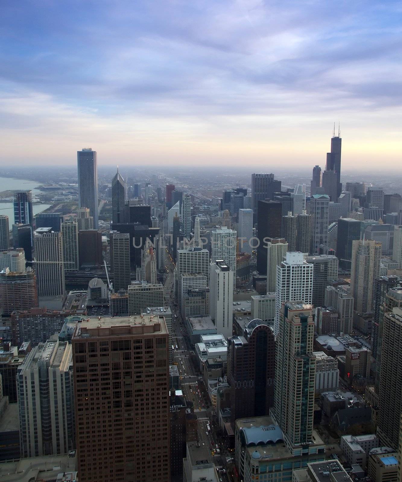 a aerial view of the Chicago skyline    