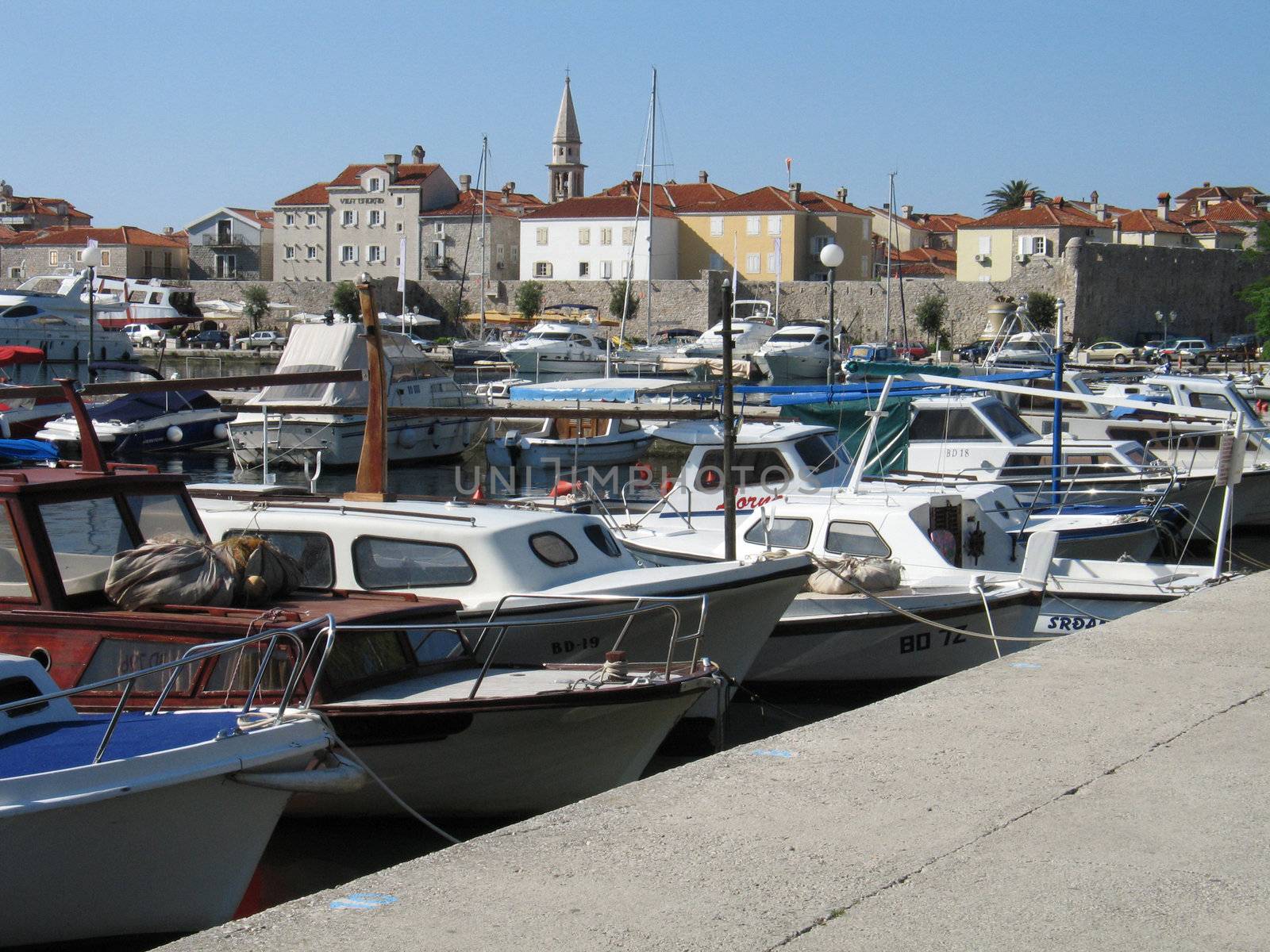 Budva marina with old town view, Montenegro