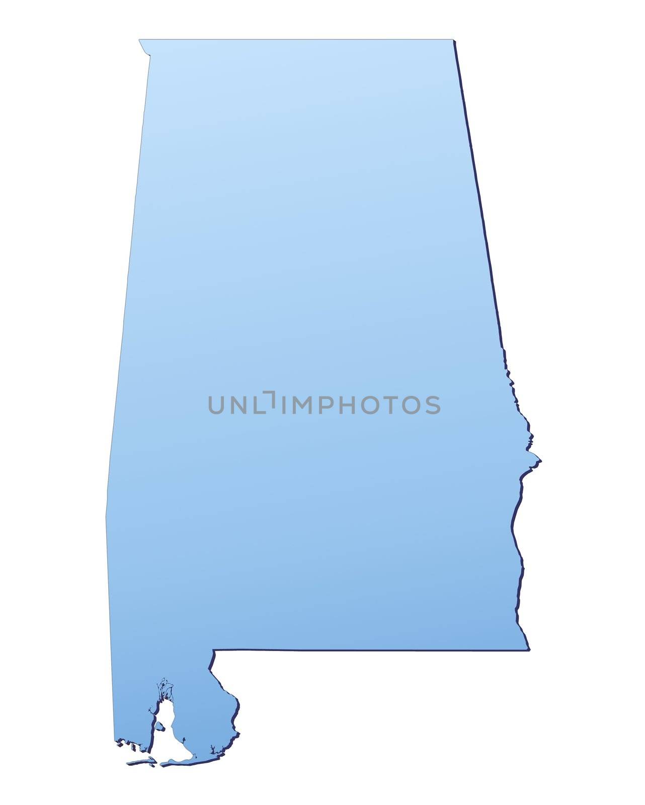 Alabama(USA) map filled with light blue gradient. High resolution. Mercator projection.