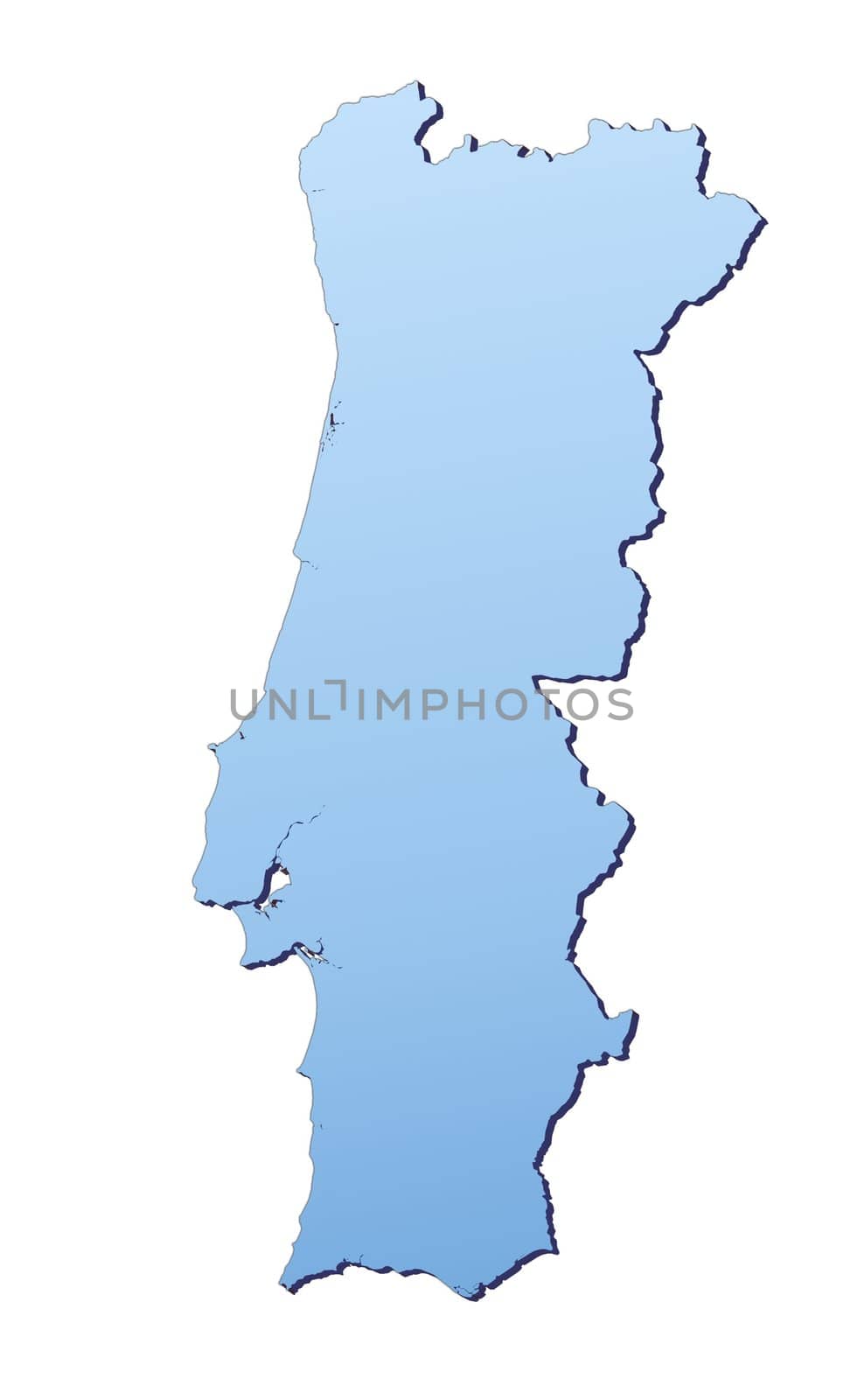 Portugal map filled with light blue gradient. High resolution. Mercator projection.