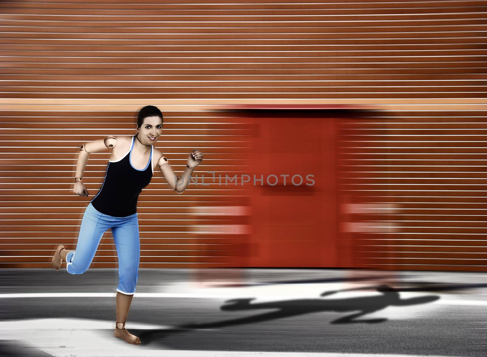 Wood woman Running fast on the street