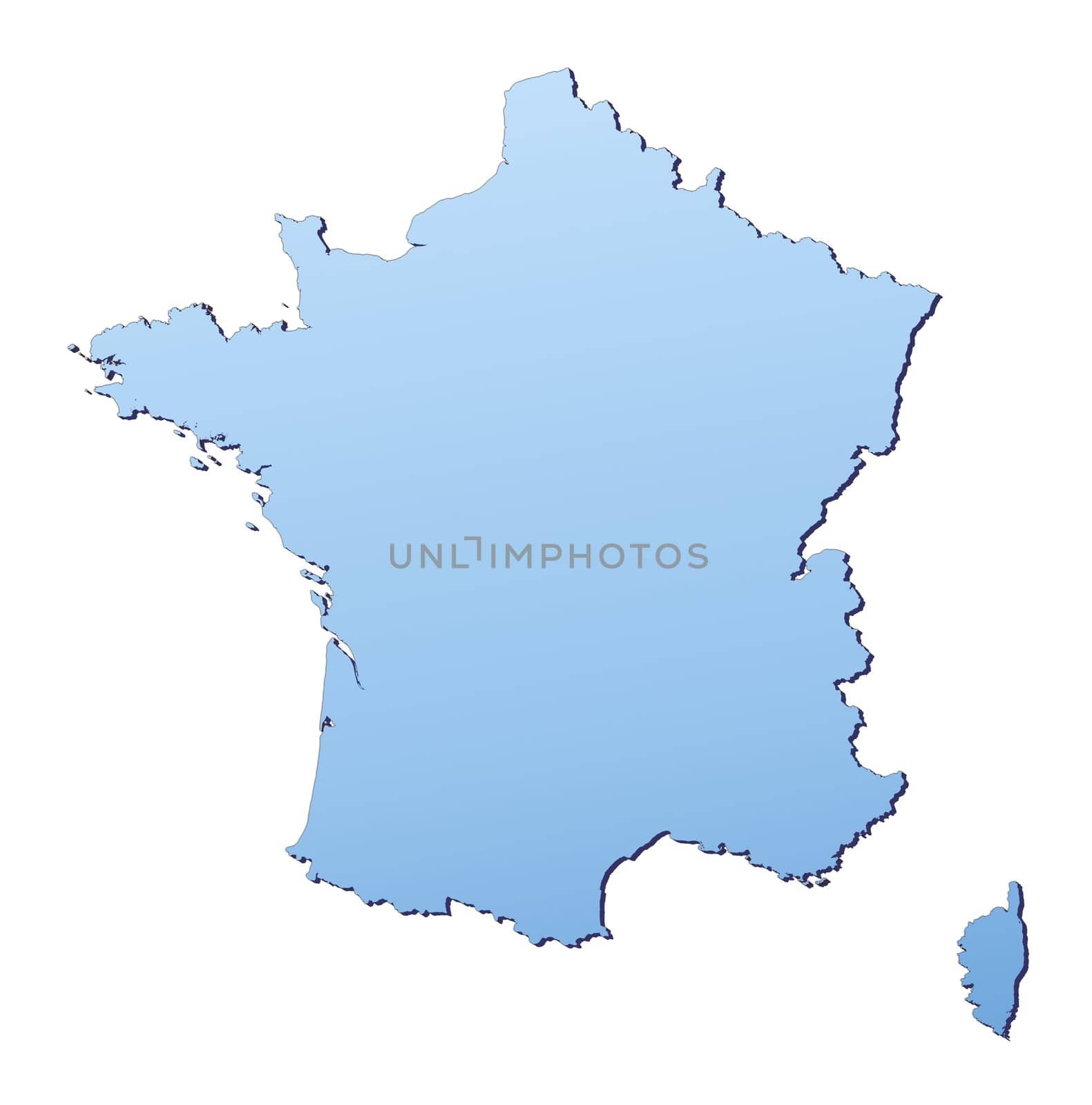 France map filled with light blue gradient. High resolution. Mercator projection.