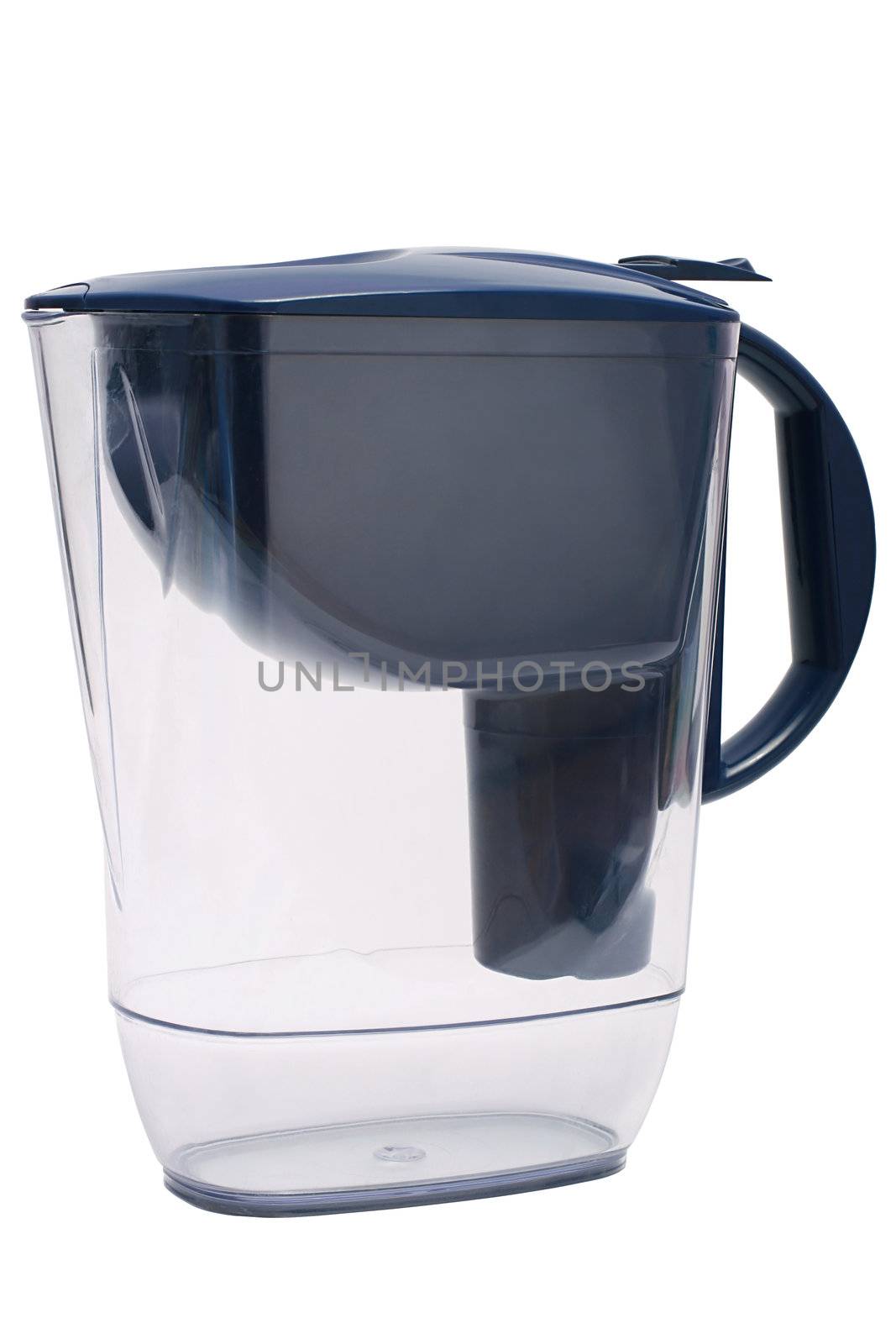 The dark blue filter for water treating on a white background