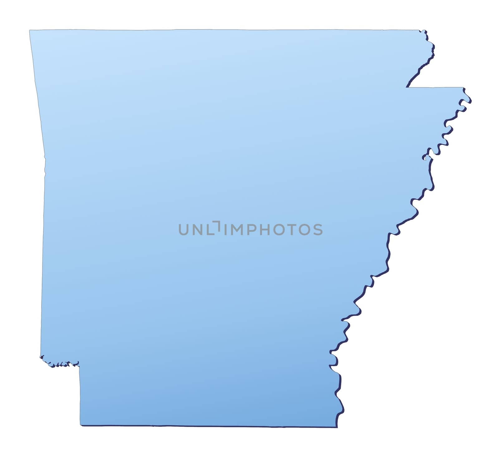 Arkansas(USA) map filled with light blue gradient. High resolution. Mercator projection.