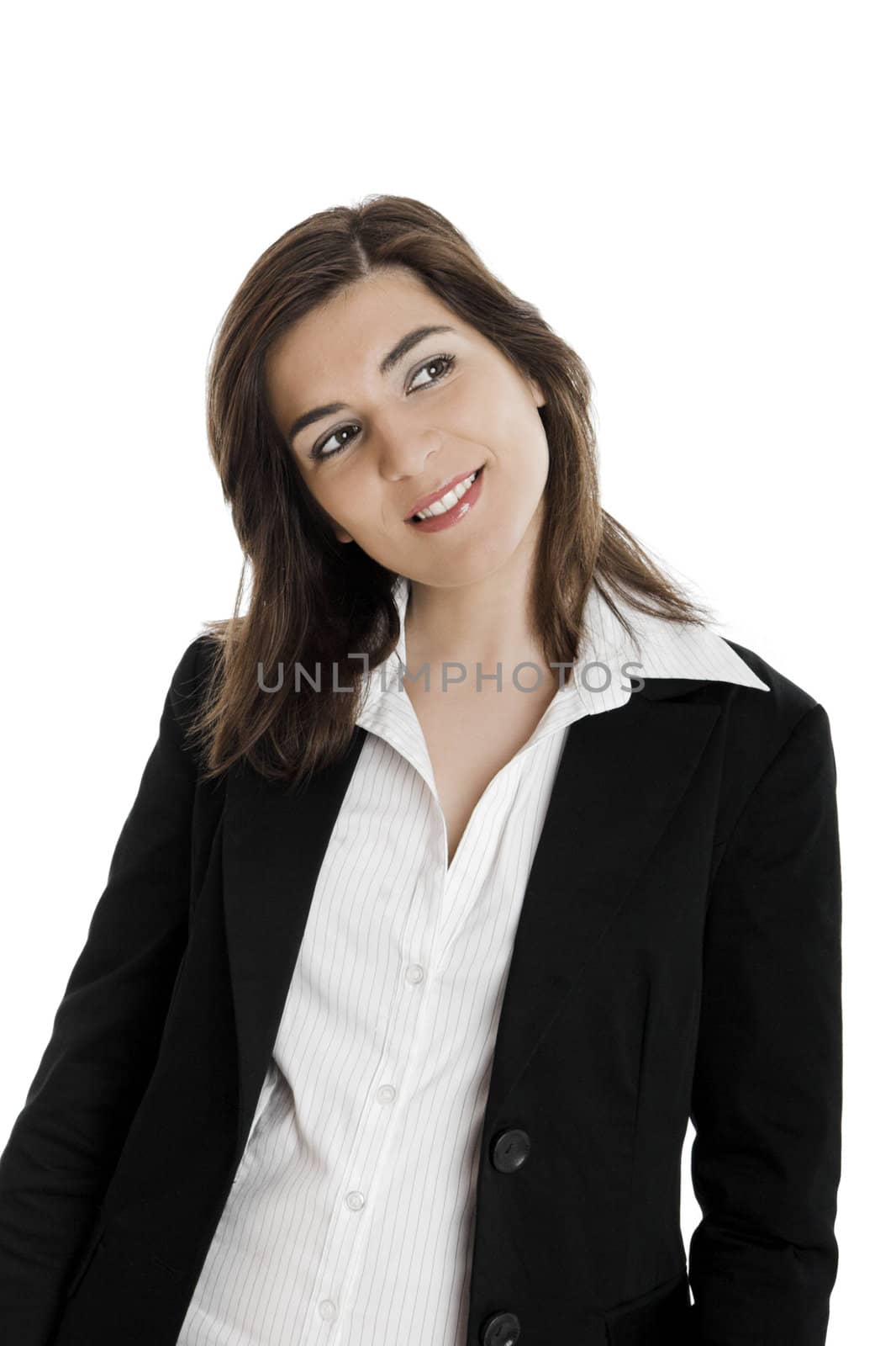 Portrait of a young and beautiful business woman isolated on white