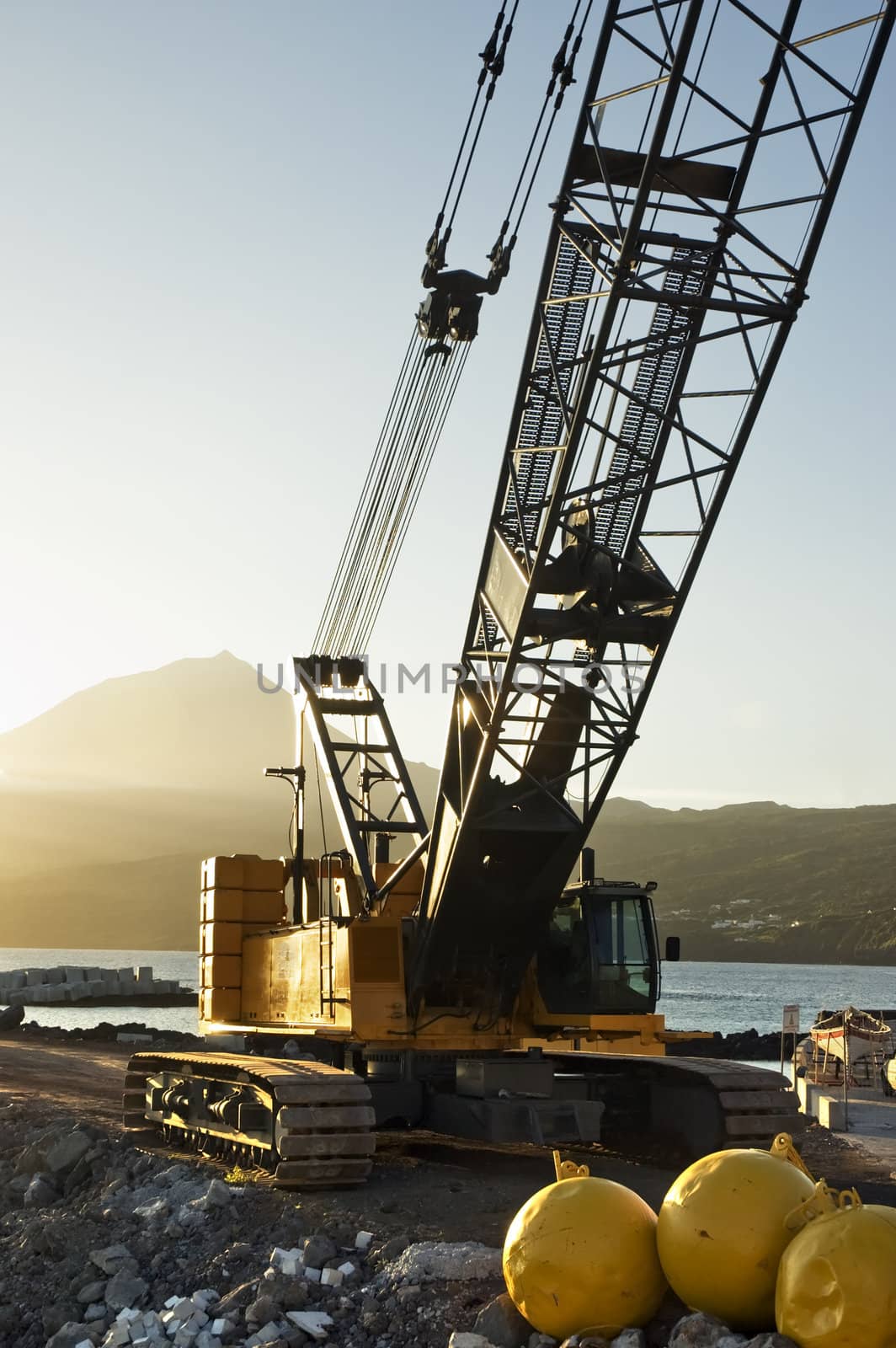 Heavy crane in a pier construction site