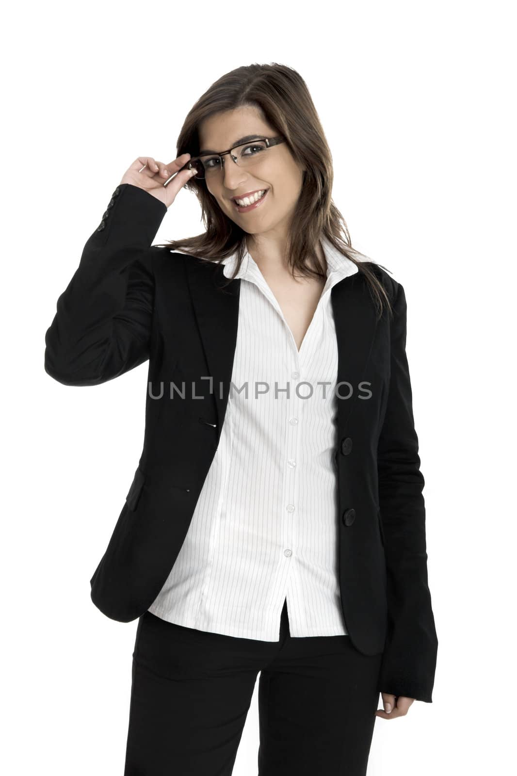 Portrait of a young and beautiful business woman isolated on white