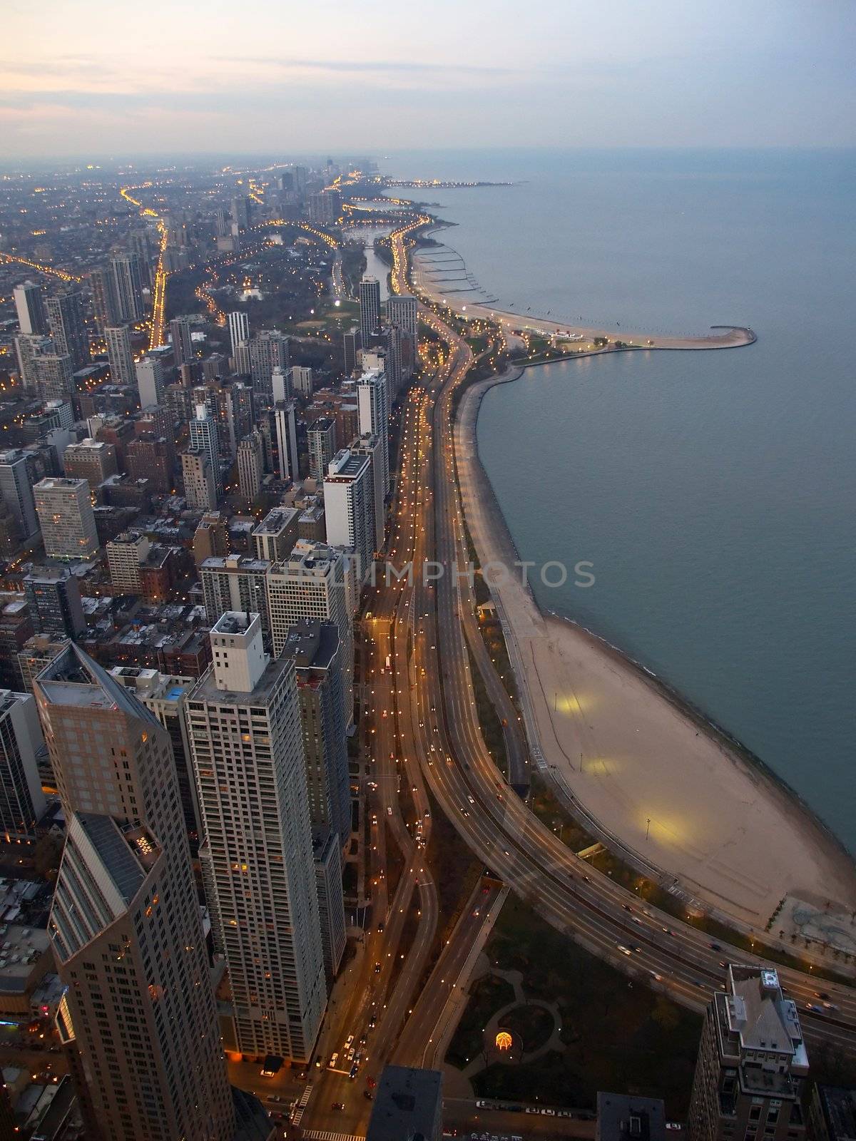 a aerial view of the Chicago skyline    